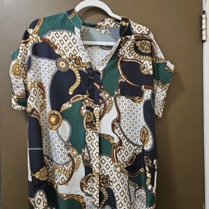 SHEIN Chanel Inspured Blouse - Green, Black, White